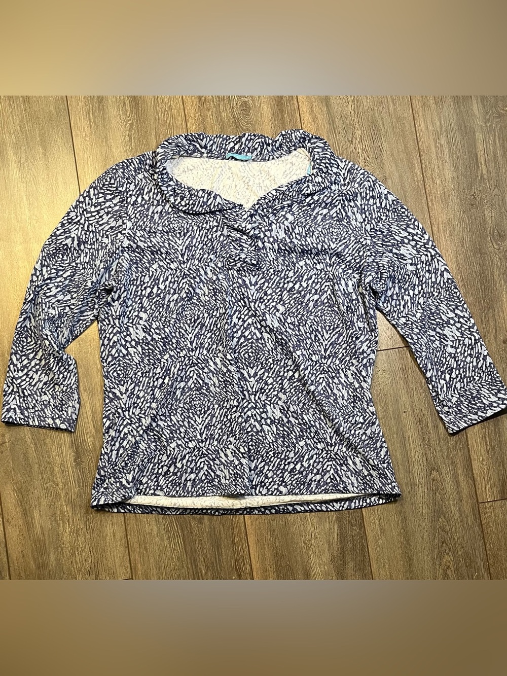 J. McLaughlin Women’s Navy & White Patterned Long Sleeve Top XL